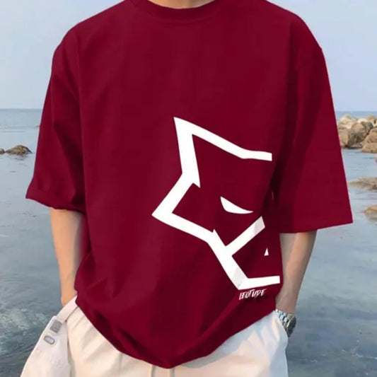 TROND BLOOD MOON HALF SLEEVES OVERSIZED COTTON BLEND T-SHIRT