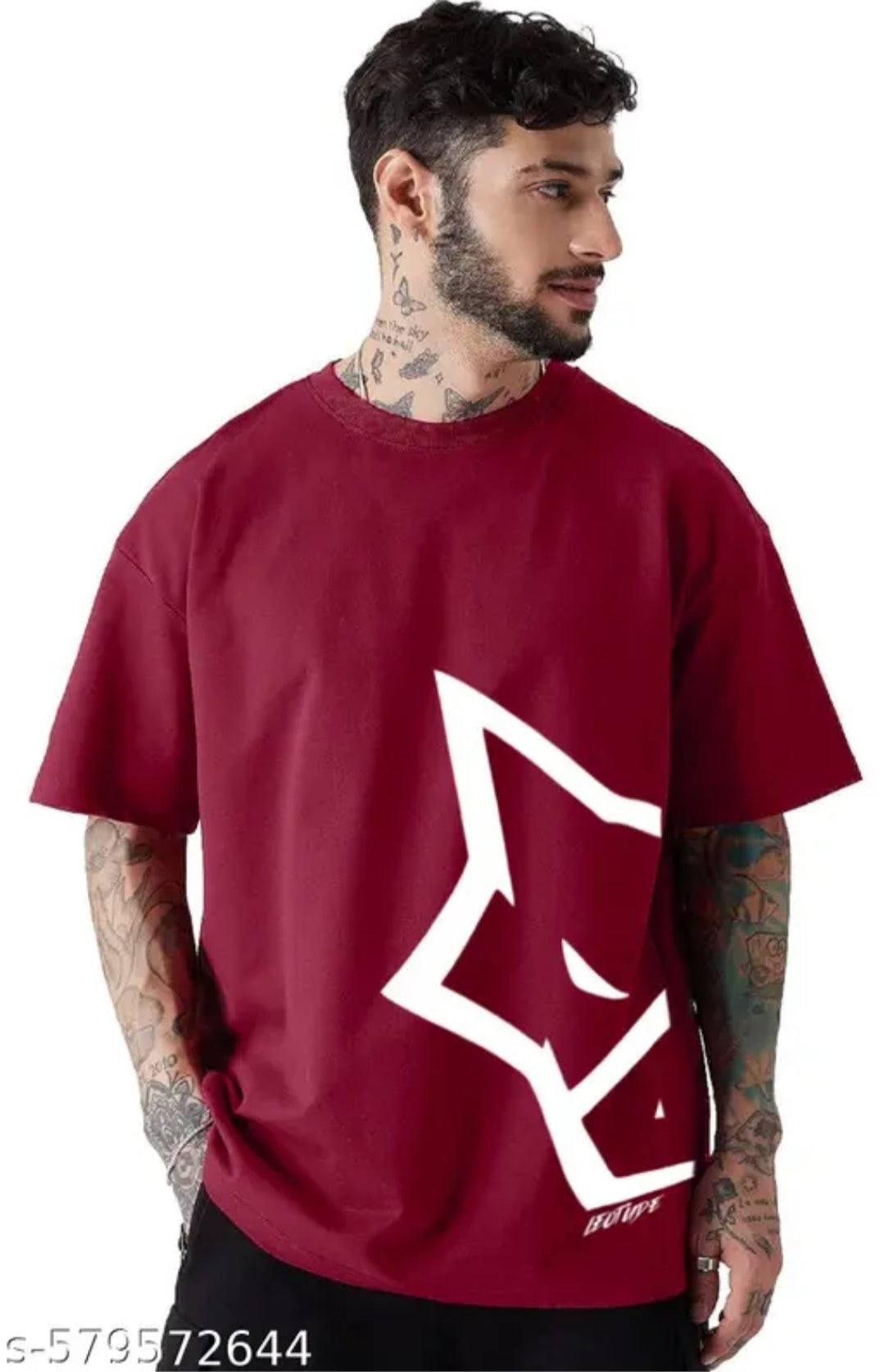 TROND BLOOD MOON HALF SLEEVES OVERSIZED COTTON BLEND T-SHIRT